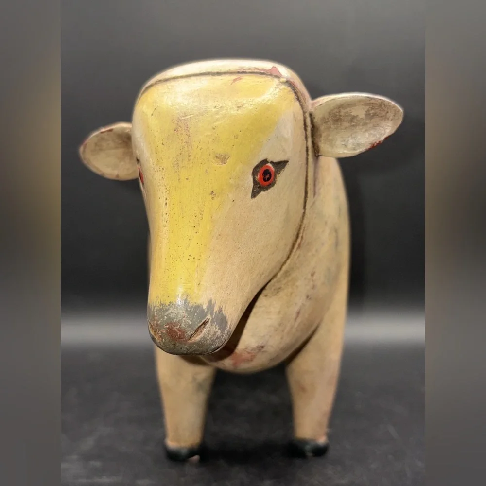 Vintage Hand Painted Carved Wood Sheep Figure Sculpture Folk Art Collectible